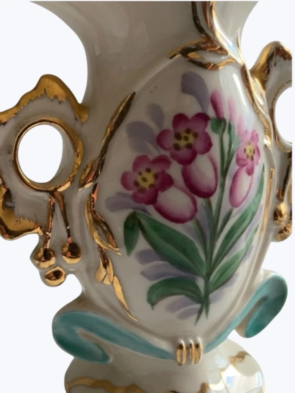 Vintage Weisley Porcelain Double Handle Floral Bud Vase - Picture 4 of 8